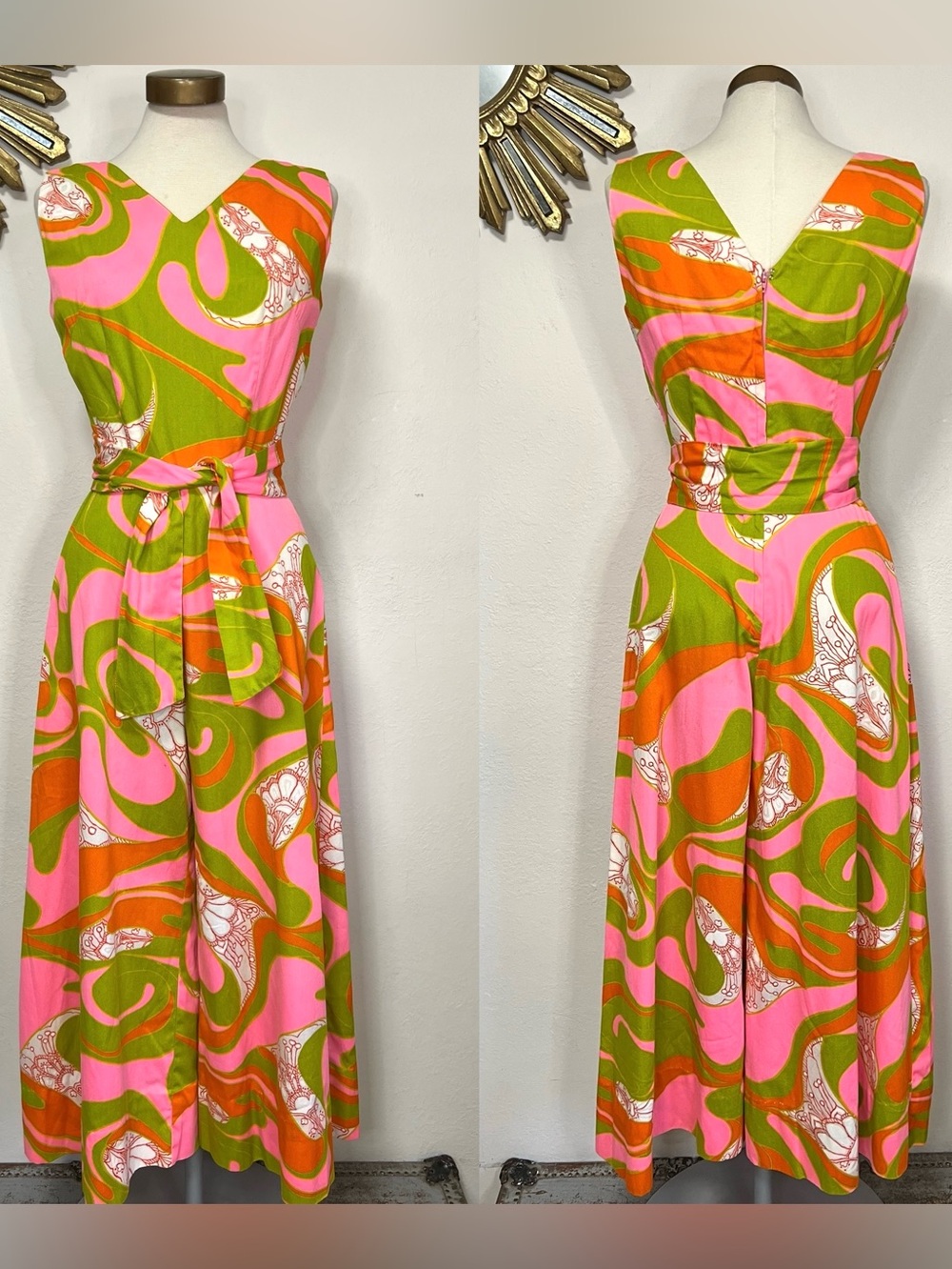 Alice of California Psychedelic Pink & Green Crop Wide Leg Jumpsuit with Belt